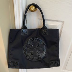 Tory Burch Nylon Tote with Snakeskin Accents